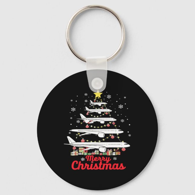 Aeroplane Christmas Tree Merry Christmas Most Like Key Ring (Front)