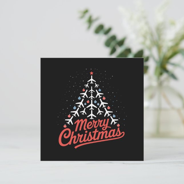 Aeroplane Christmas Tree Pilot Holiday Card (Standing Front)