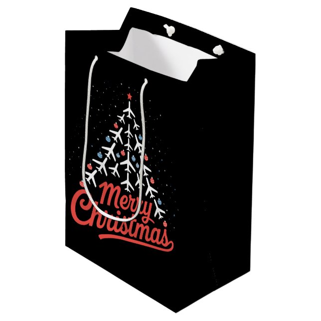 Aeroplane Christmas Tree Pilot Medium Gift Bag (Front Angled)