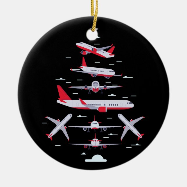 Aeroplane Christmas Tree Pilot Merry Christmas Xma Ceramic Tree Decoration (Front)