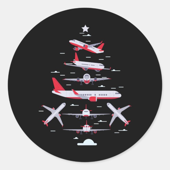 Aeroplane Christmas Tree Pilot Merry Christmas Xma Classic Round Sticker (Front)