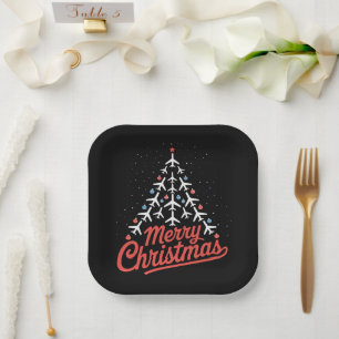 Aeroplane Christmas Tree Pilot Paper Plate