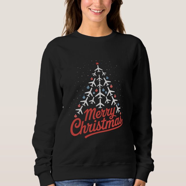 Aeroplane Christmas Tree Pilot Sweatshirt (Front)