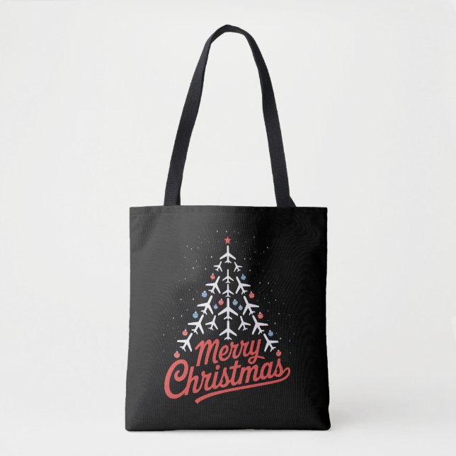 Aeroplane Christmas Tree Pilot Tote Bag (Front)