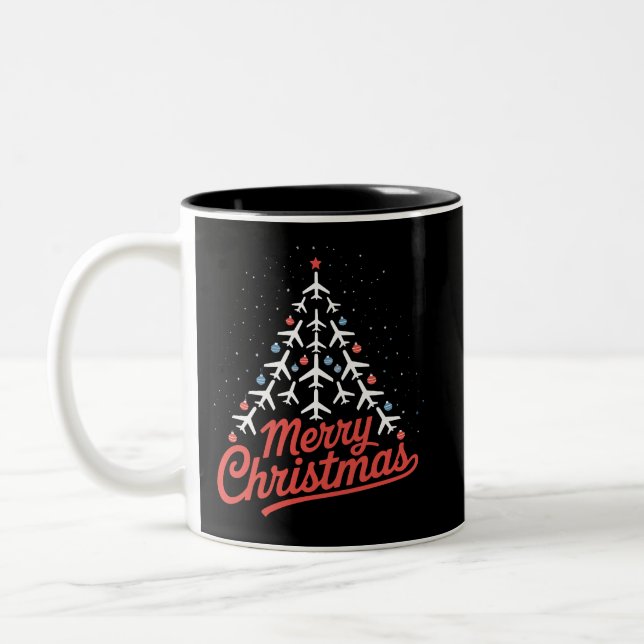 Aeroplane Christmas Tree Pilot Two-Tone Coffee Mug (Left)