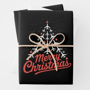 Aeroplane Christmas Tree Pilot Wrapping Paper Sheet