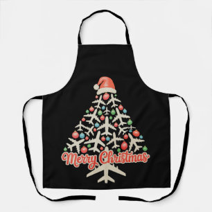Aeroplane Christmas Tree Pilot Xmas Holiday Family Apron