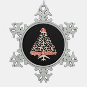 Aeroplane Christmas Tree Pilot Xmas Holiday Family Snowflake Pewter Christmas Ornament