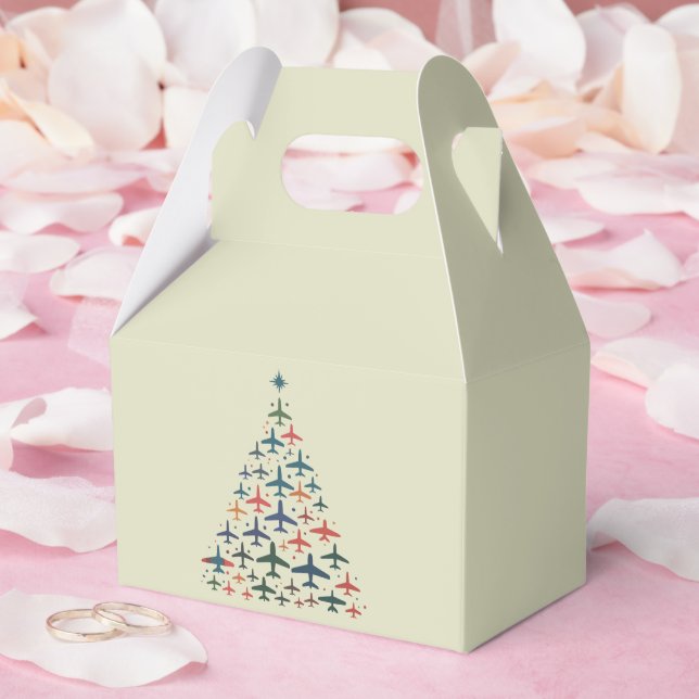 Aeroplane Christmas Tree Retro Pilot Flying Flight Favour Box (Wedding)