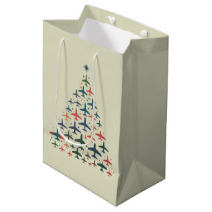 Aeroplane Christmas Tree Retro Pilot Flying Flight Medium Gift Bag