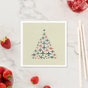 Aeroplane Christmas Tree Retro Pilot Flying Flight Napkin
