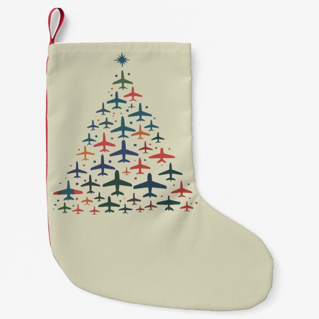 Aeroplane Christmas Tree Retro Pilot Flying Flight Small Christmas Stocking (Front)