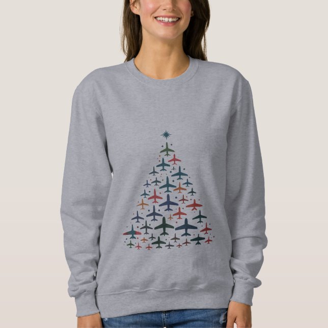 Aeroplane Christmas Tree Retro Pilot Flying Flight Sweatshirt (Front)