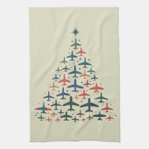 Aeroplane Christmas Tree Retro Pilot Flying Flight Tea Towel