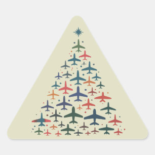 Aeroplane Christmas Tree Retro Pilot Flying Flight Triangle Sticker