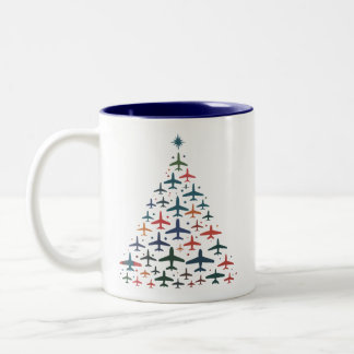 Aeroplane Christmas Tree Retro Pilot Flying Flight Two-Tone Coffee Mug