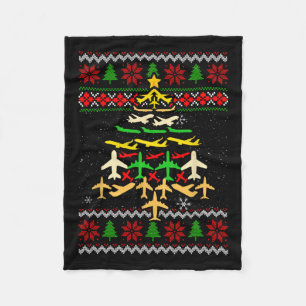 Aeroplane Christmas Tree Ugly Xmas Sweater Decorat Fleece Blanket