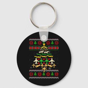 Aeroplane Christmas Tree Ugly Xmas Sweater Decorat Key Ring