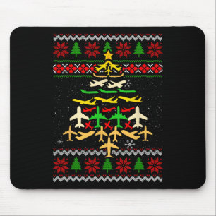 Aeroplane Christmas Tree Ugly Xmas Sweater Decorat Mouse Mat