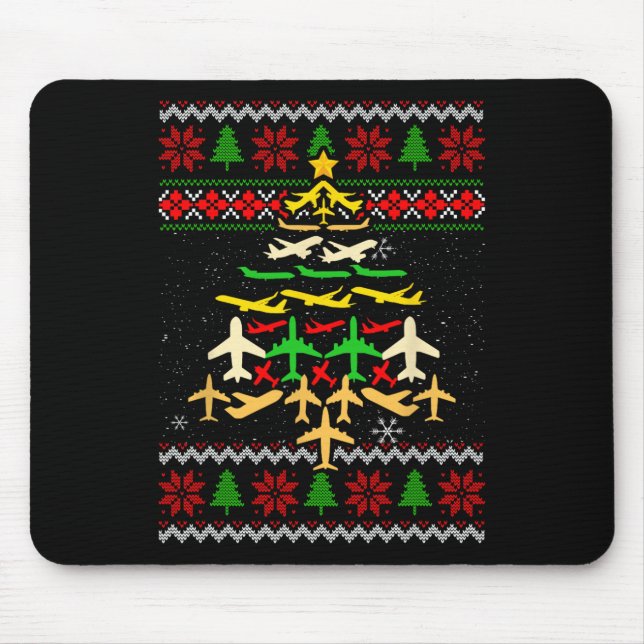 Aeroplane Christmas Tree Ugly Xmas Sweater Decorat Mouse Mat (Front)