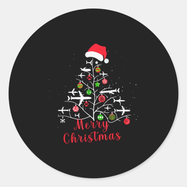 Aeroplane Christmas Tree Xmas For Men Women Youths Classic Round Sticker (Front)