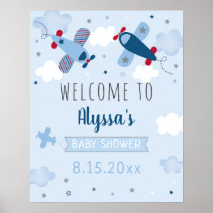 Aeroplane Clouds Baby Shower Welcome Poster