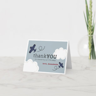 Aeroplane Clouds Blue Sky Boy Baby Shower Thank You Card