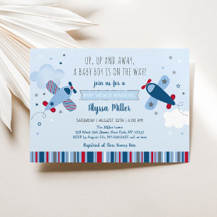 Aeroplane Clouds Boy Baby Shower Invitation