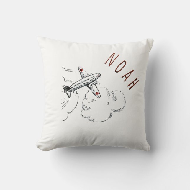 Aeroplane Clouds Kids Pillow Vintage Name (Front)