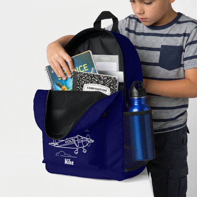 Aeroplane Clouds Navy Blue Boy Aviation Custom Nam Printed Backpack (Creator Uploaded)