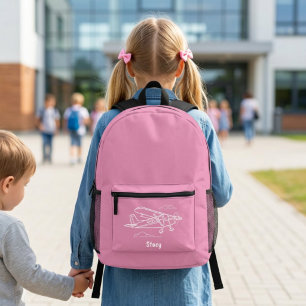 Aeroplane Clouds Pink Girl Pilot Aviation Custom Printed Backpack
