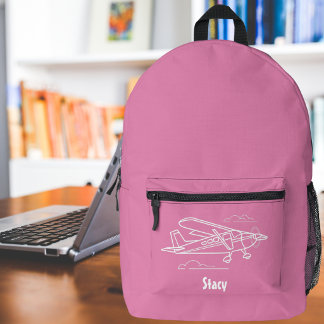 Aeroplane Clouds Pink Girl Pilot Aviation Custom Printed Backpack