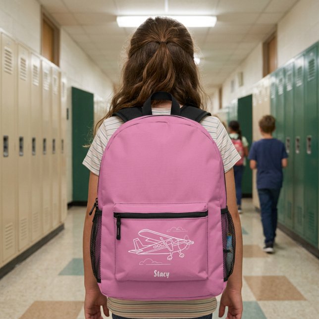 Aeroplane Clouds Pink Girl Pilot Aviation Custom Printed Backpack (Creator Uploaded)