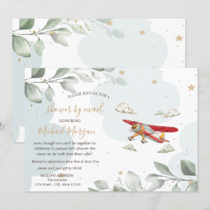 Aeroplane,Clouds,Stars,Baby Shower By Mail Invitation