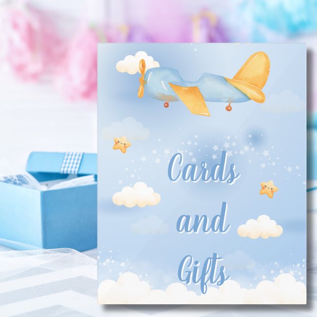Aeroplane,Clouds & Stars, Blue, Baby Boy,Cute  Acrylic Sign (Creator Uploaded)