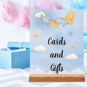 Aeroplane,Clouds & Stars, Blue, Baby Boy,Cute Acrylic Sign
