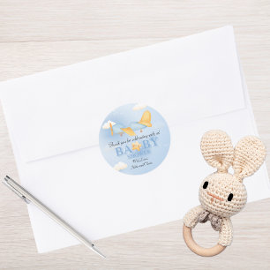 Aeroplane,Clouds & Stars, Blue, Baby Boy,Cute  Classic Round Sticker
