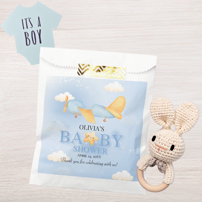 Aeroplane,Clouds & Stars, Blue, Baby Boy,Cute  Favour Bags (Creator Uploaded)