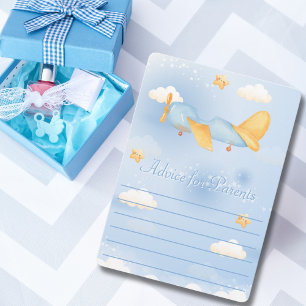 Aeroplane,Clouds & Stars, Blue, Baby Boy,Cute Holiday Card