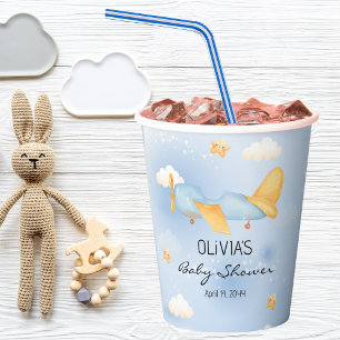 Aeroplane,Clouds & Stars, Blue, Baby Boy,Cute Paper Cups