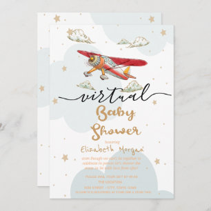 Aeroplane,Clouds Stars Virtual Baby Shower Invitation