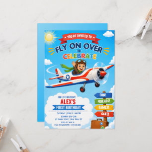 Aeroplane Cute Pilot Plane Party Boy 1st Birthday  Invitation