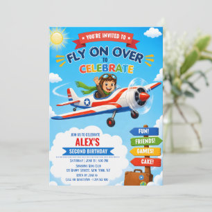Aeroplane Cute Pilot Plane Party Boy 2nd Birthday Invitation
