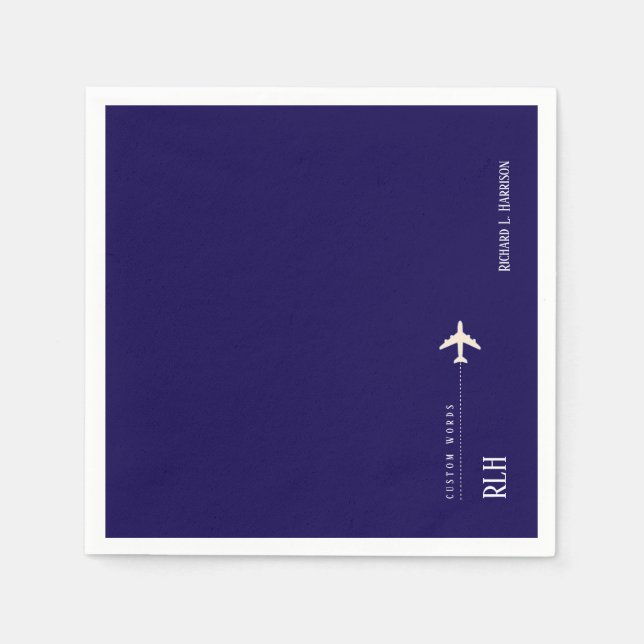 Aeroplane Dark-Blue Personalised Napkin (Front)