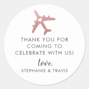 Aeroplane Destination Wedding Thank You Favour Classic Round Sticker