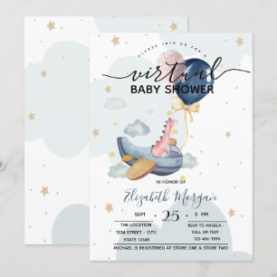 Aeroplane Dino Balloons Baby Shower  Invitation