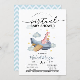 Aeroplane Dino  Zigzag Virtual Baby Shower Invitation