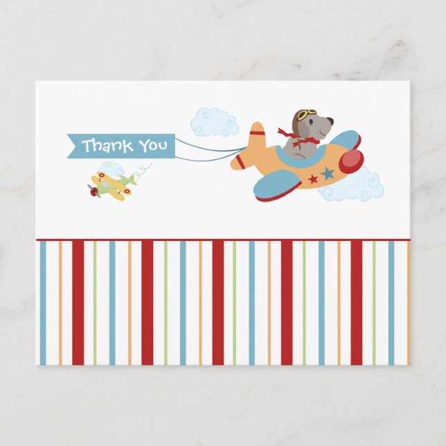 Aeroplane dog pilot boy's thank you postcard (Front)