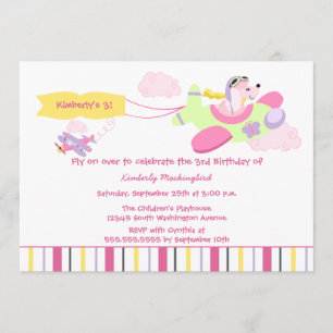 Aeroplane dog pilot girls birthday party invitatio invitation