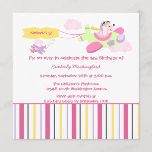 Aeroplane dog pilot girls birthday party invitatio invitation